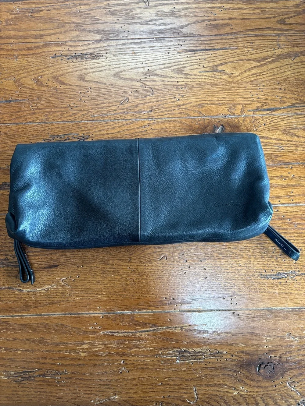 Kenneth Cole New York E/W Clutch Bag  Black Tumbled Soft Leather Foldover Purse